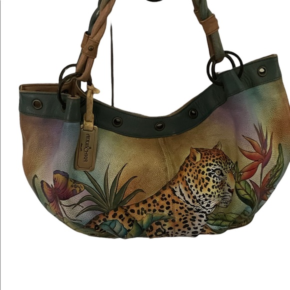 Anuschka Hand Painted Leopard in Paradise Leather Bohemian Handbag